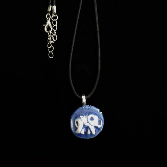 Handmade Ceramic Blue Elephant Pendant Necklace - Picture 3 of 14